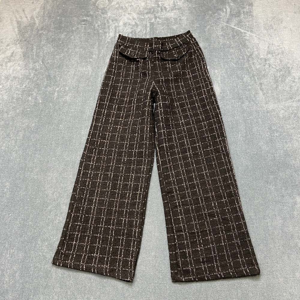 Zara Pants Womens 10 Black Elastic Dark Wash Waistband Straight Leg Outdoor